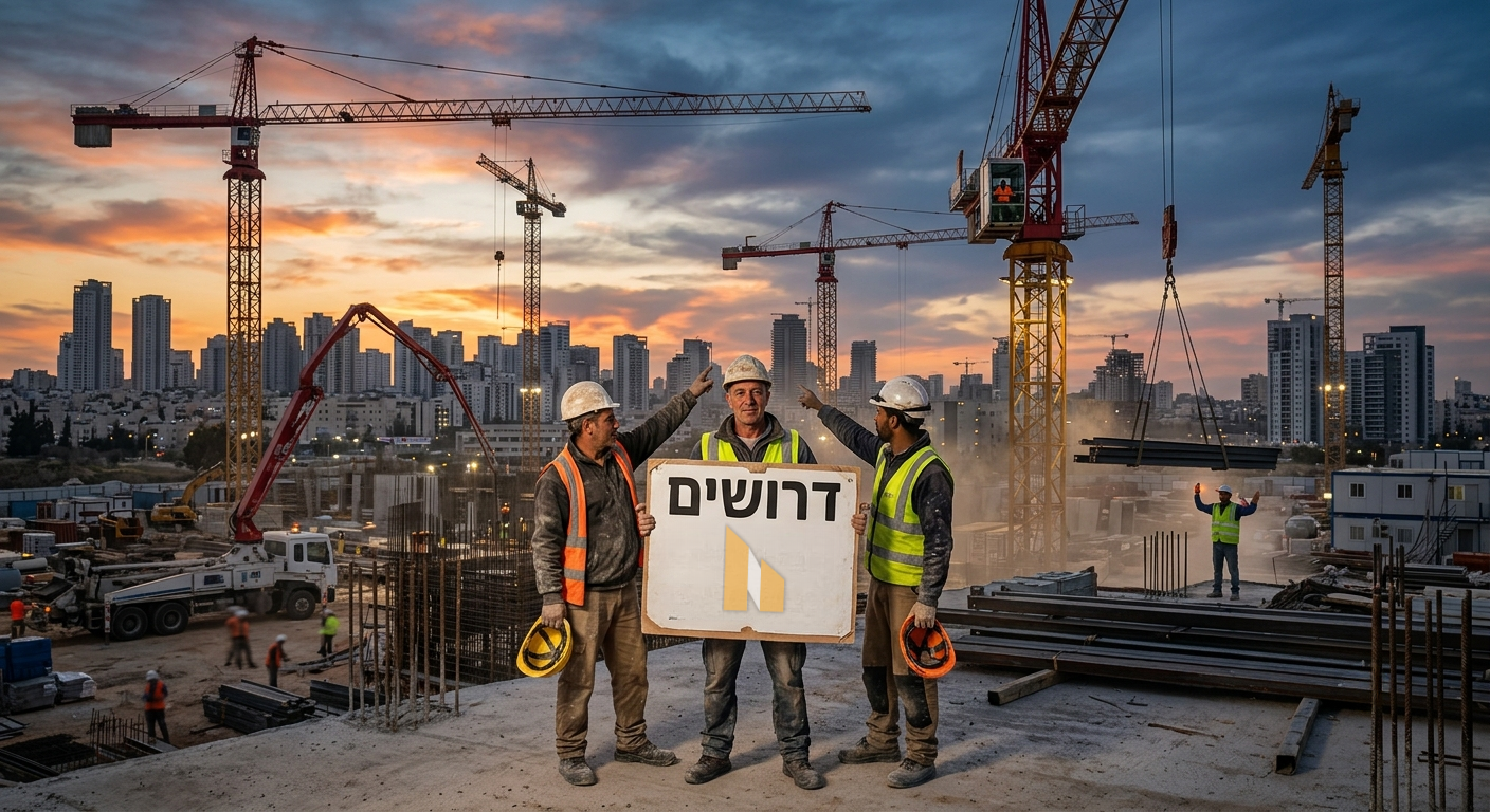 אתת מוסמך מעביר איתות למפעיל עגורן צריח באתר בנייה ותשתיות
